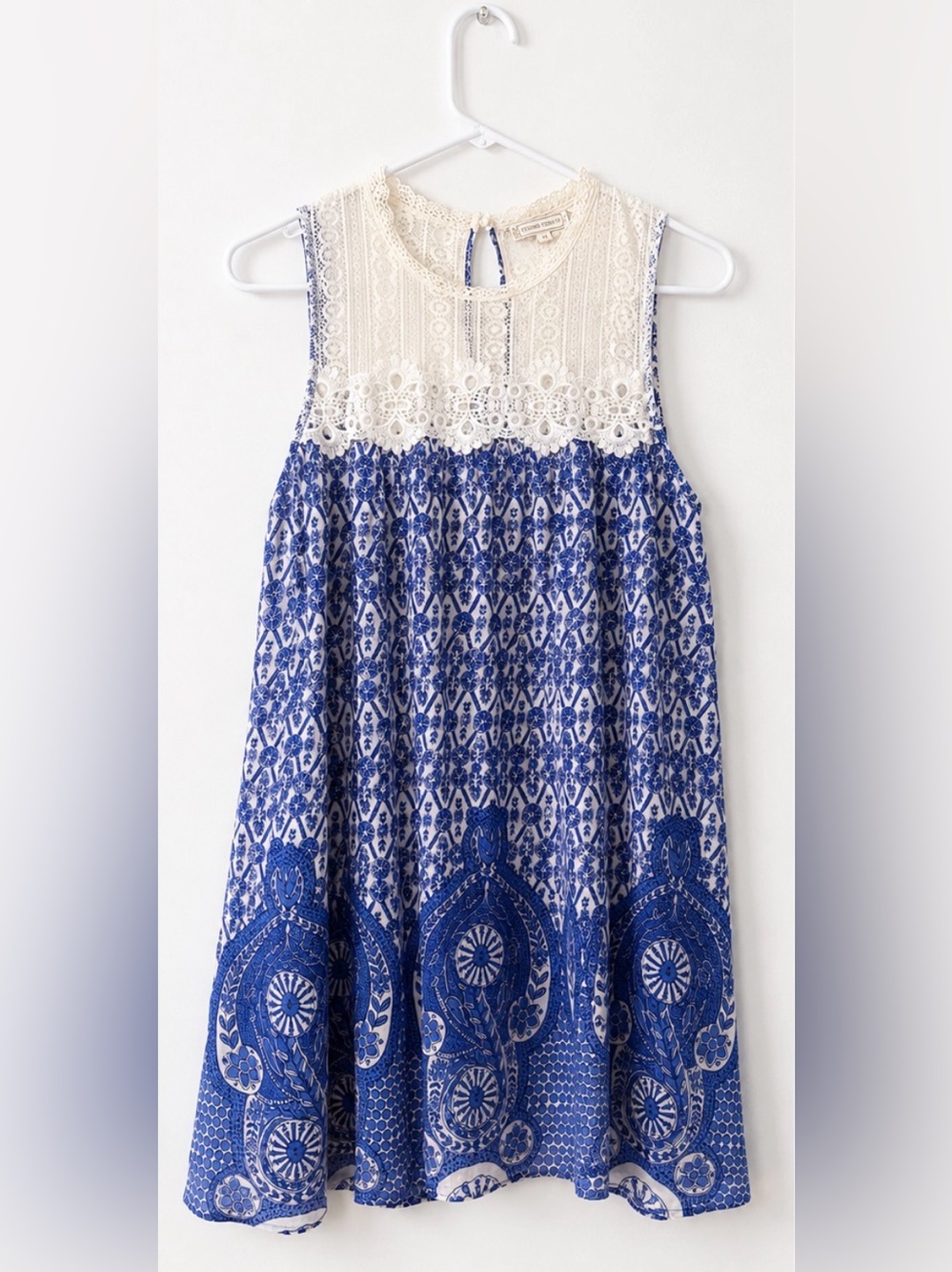 Flying Tomato Blue & White Lace Boho Swing Dress / Tunic